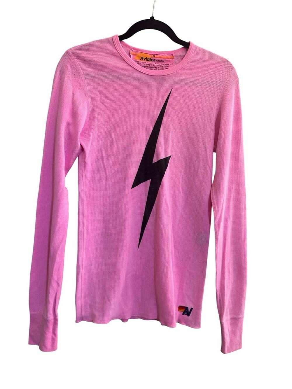 Aviator Nation Thermal Shirt Womens Small Pink Long Sleeve Lightning Bolt #101